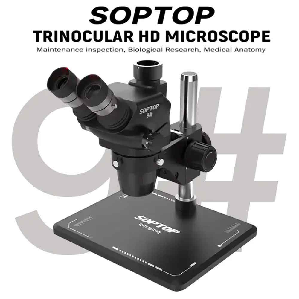 Soptop 9# 6.7-4.5X 150mm 360° Adjustable Trinocular Microscope with Aluminum Alloy Big Base