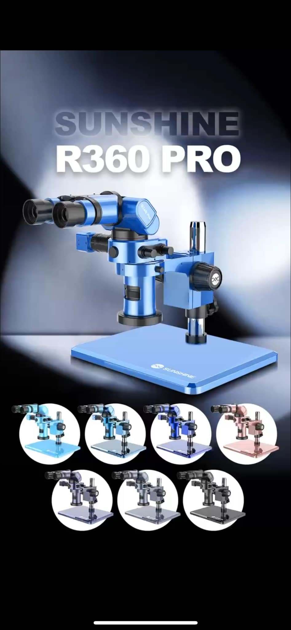 Sunshine R360 Pro Microscope with 4K Camera & Magnetic LED Light